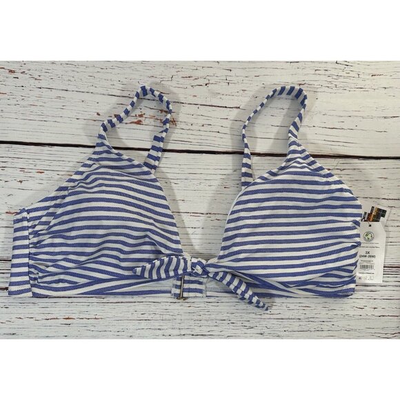 NEW Time and Tru Bikini Womens Plus Size 3X Swim Top & Bottoms Set Blue Stripes - Picture 2 of 14
